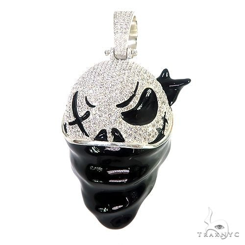 Custom diamond Jack Skellington pendant – front-facing character silhouette set with round diamonds
