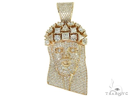 Custom men’s Jesus head pendant with large diamonds on crown and full pave diamond surface