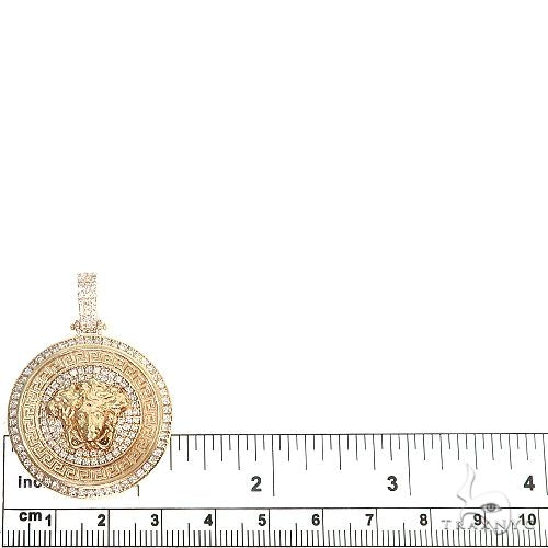 14K Gold Custom Made Italian Medusa Head Diamond Round Pendant, photo 5 of 6