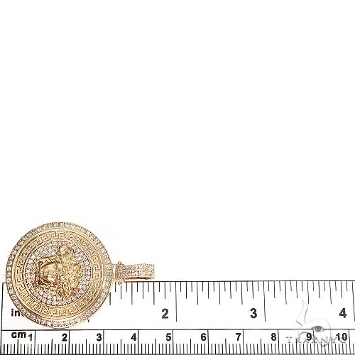 14K Gold Custom Made Italian Medusa Head Diamond Round Pendant, photo 6 of 6