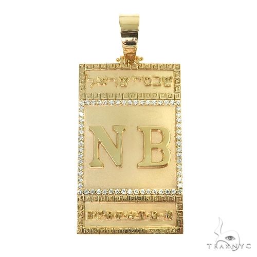 Custom NB double-initial diamond pendant, front view showing full letter layout and diamond setting