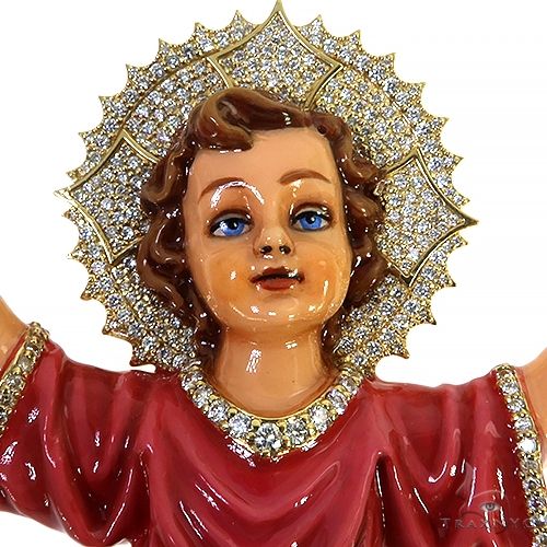 18K Gold Custom Made Nino Divino Enameled Diamond Jesus Pendant, photo 3 of 7