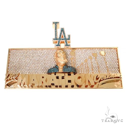 Custom diamond mural pendant, detailed figural scene with pavé diamond coverage, front view
