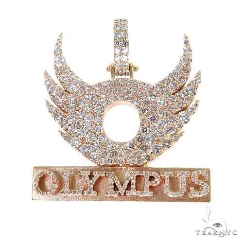 Custom diamond pendant in 10k yellow gold – front-facing view showing round cut diamond coverage across architectural face