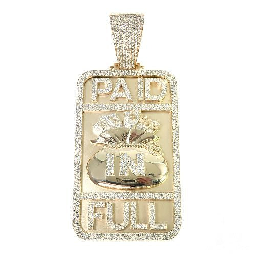 Custom diamond money bag pendant in 10k yellow gold with round-cut diamonds set across the sculpted face