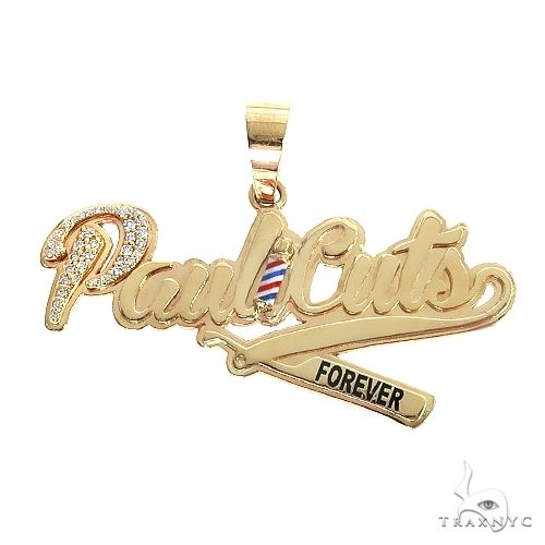Custom PauliCuts Forever Pendant in 14k gold with round brilliant diamond setting — front view