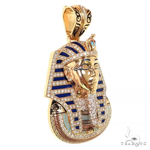 Yellow gold Pharaoh pendant with diamond accents and detailed Egyptian design