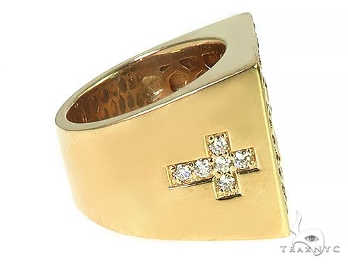 14K Gold Custom Made Pinky Diamond Cross Ring, photo 4 of 7