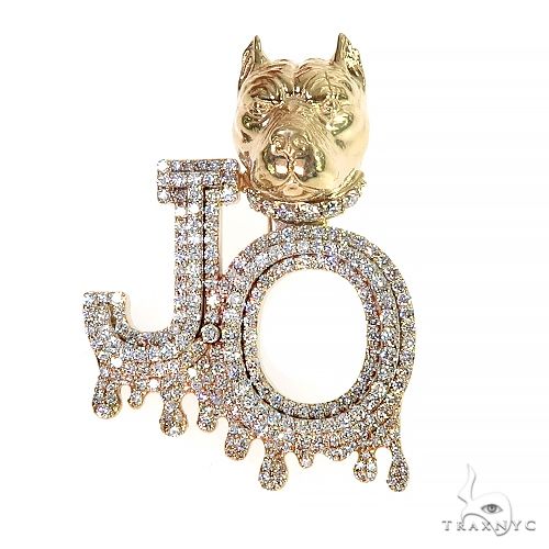 Custom pitbull diamond pendant in 10k yellow gold – front-facing figural silhouette set with round diamonds