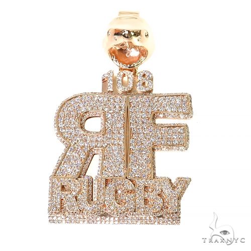 Custom RF diamond pendant in yellow gold — diamond-set face, front angle