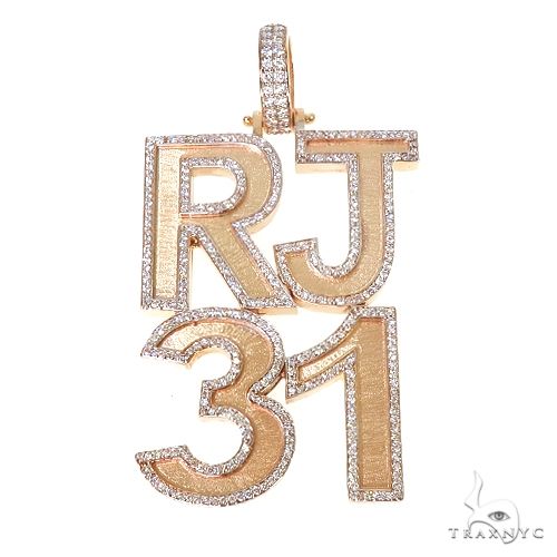 Custom diamond pendant RJ31 – front-facing view of diamond-set metalwork pendant