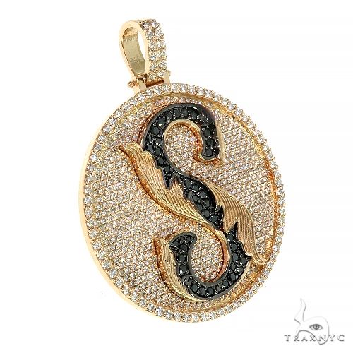 14K Gold Custom Made 'S' Round Diamond Pendant, photo 2 of 6
