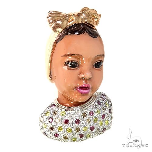 Custom made sapphire baby pendant with colorful gemstones and gold headband detailing
