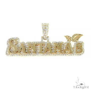 Custom diamond portrait pendant in 10k yellow gold with pavé diamond detailing, front-facing angle