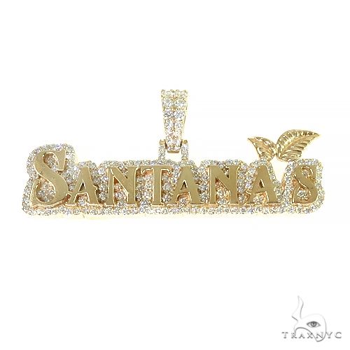Custom diamond portrait pendant in 10k yellow gold with pavé diamond detailing, front-facing angle
