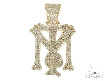 Custom large diamond pendant with round-cut prong-set stones, front view