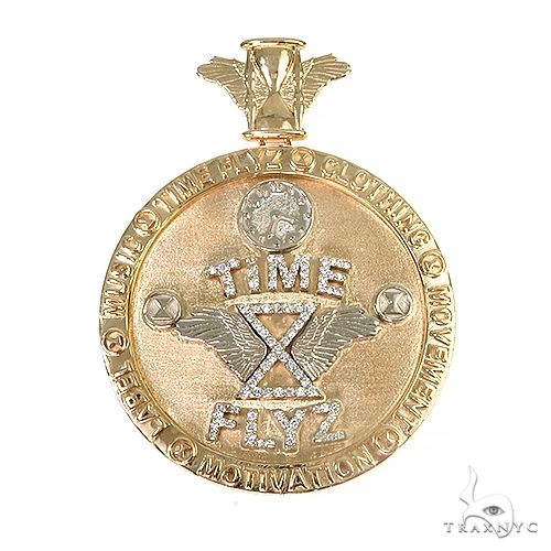 Custom diamond clock pendant in yellow gold – iced out face and bezel with full diamond coverage, front angle