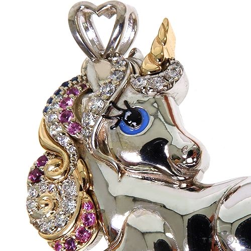 Custom Made Unicorn Sapphire Diamond Pendant 67529 | TraxNYC