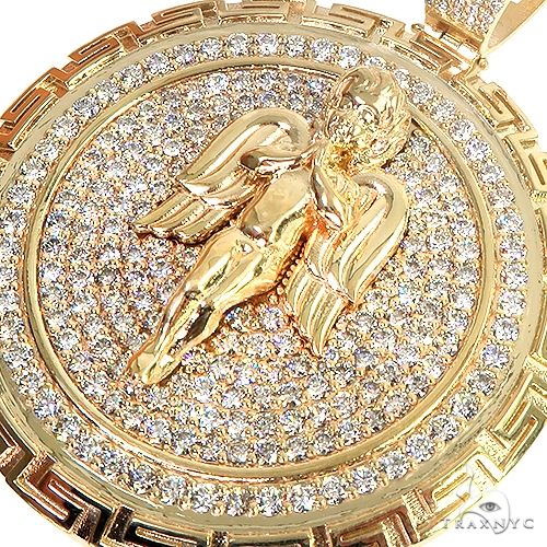 Greek Motif Diamond Angel Pendant 10k Gold | TraxNYC