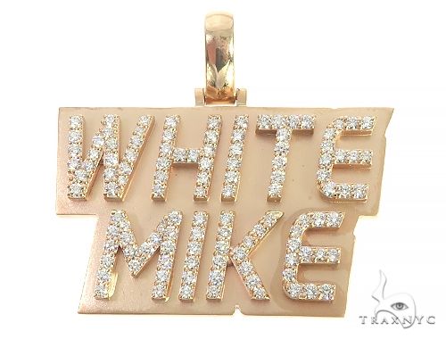 Custom mens diamond pendant in 14k yellow gold – front face view showing diamond setting detail