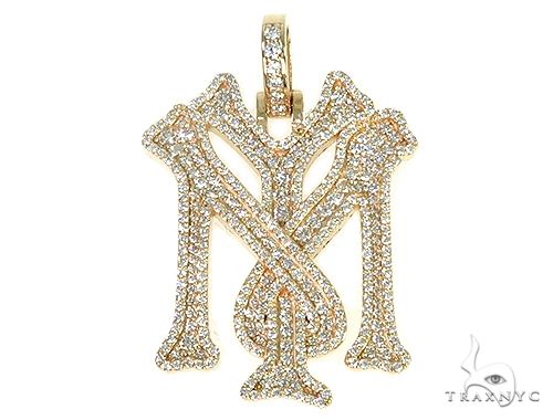 Custom 'YM' mini diamond monogram pendant, close-set stones, front view