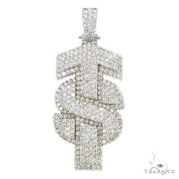 Custom 'TS' diamond logo pendant in 14k gold — round-cut diamonds set across custom letterform, front view