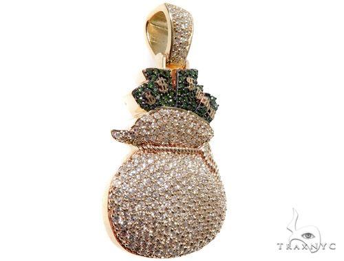 14K Gold Custom Prong Diamond Money Bag Pendant, photo 3 of 10
