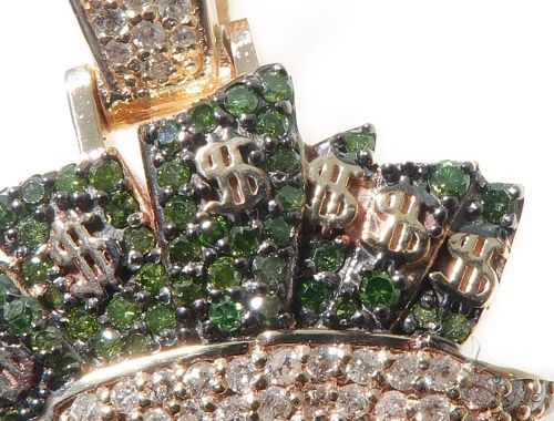 14K Gold Custom Prong Diamond Money Bag Pendant, photo 7 of 10