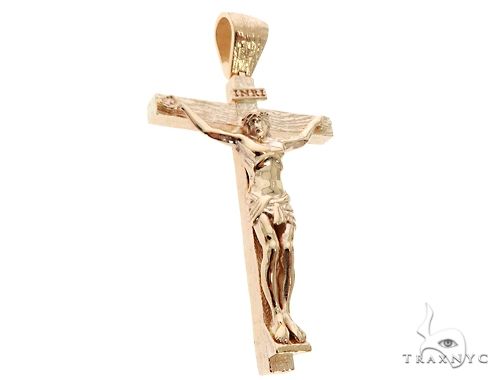 14K Solid Yellow Gold Cross Jesus 63945 - Image 2