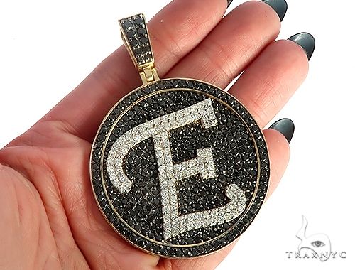 Custom Special 10K White Gold Black & White Diamond E Initial Pendant, photo 6 of 8