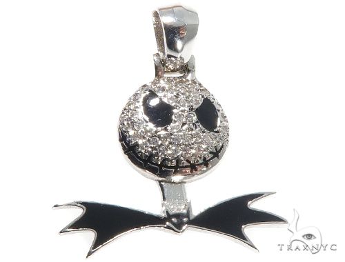 Custom Night Before Christmas character pendant in 10k white gold with round-cut diamond setting, front view