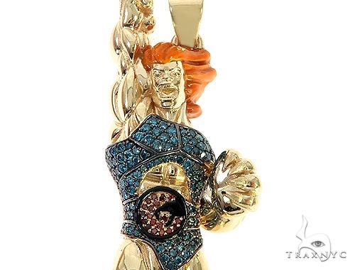 Yellow ThunderCats Lion character pendant with blue armor and detailed chain link necklace