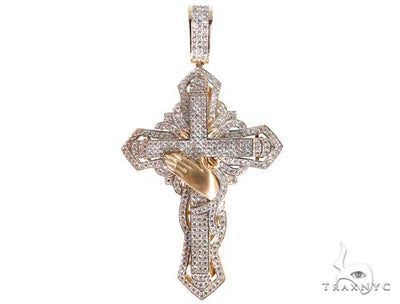 Custom TraxNYC Diamond Cross Crucifix with Praying Hands 64014 - Image 1