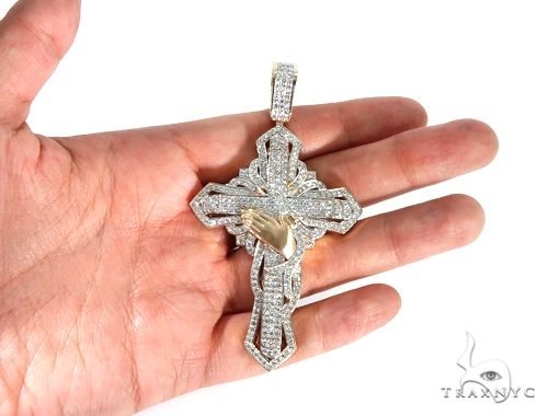 Custom TraxNYC Diamond Cross Crucifix with Praying Hands 64014 - Image 6