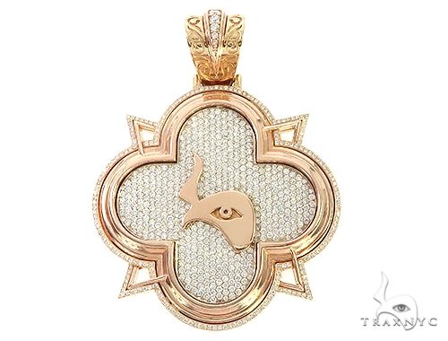 Custom diamond logo pendant in 14k three-tone gold – large format front-facing view