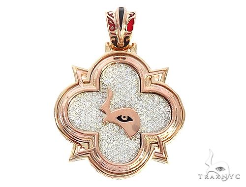Custom diamond mini logo pendant in 14k rose gold with pave-set diamonds – front view