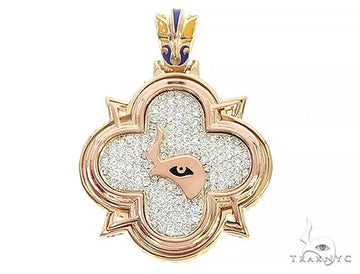 Rose gold diamond pendant with clover shape and mini TraxNYC logo centerpiece.