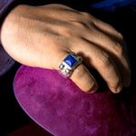 Blue Lapis Silver Ring With Skulls And Red Sapphire 71004