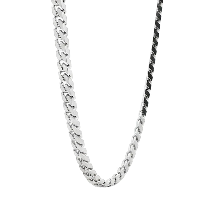 Sterling silver 4.5mm beveled curb chain with polished finish, available in multiple lengths.