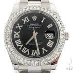 Datejust 41mm Roman Numeral Black Dial Diamond Bezel Stainless Steel Mens Watch 64985 - Image 1