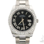 Datejust 41mm Roman Numeral Black Dial Diamond Bezel Stainless Steel Mens Watch 64985 - Image 2