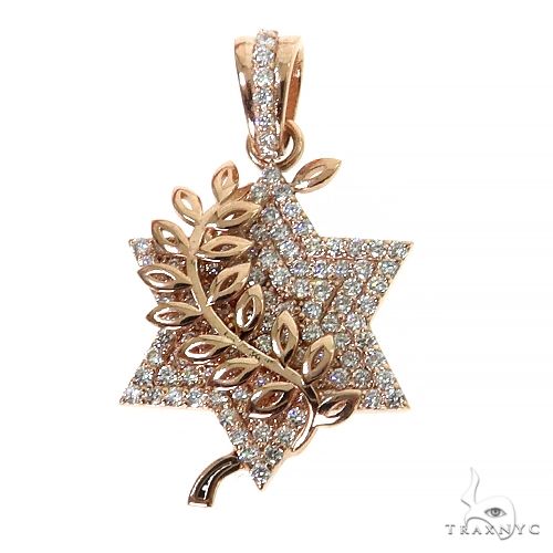 Rose gold Star of David pendant with diamonds and laurel leaf detail for men