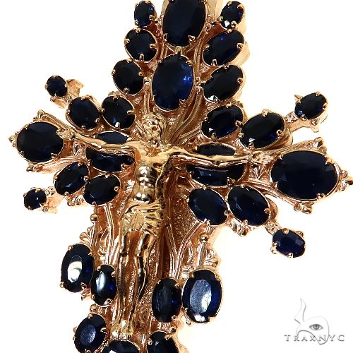 14K Gold Sovereign's Halo Sapphire Cross pendant, photo 3 of 8