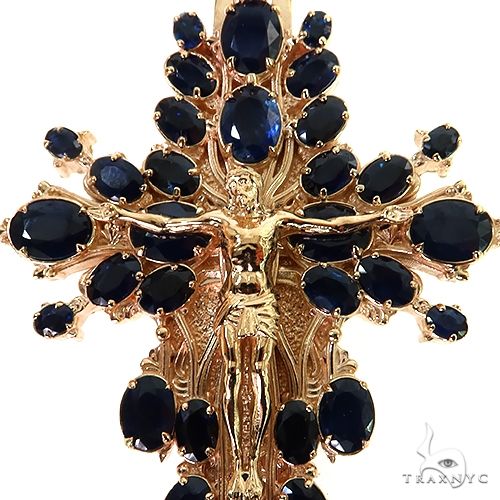 14K Gold Sovereign's Halo Sapphire Cross pendant, photo 4 of 8