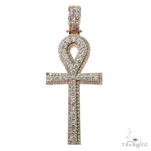 Rose gold diamond-encrusted Egyptian Ankh cross pendant with loop bail