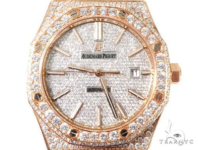 Diamond Audemars Piguet Royal Oak 41mm Watch with Leather Strap 64058 - Image 1