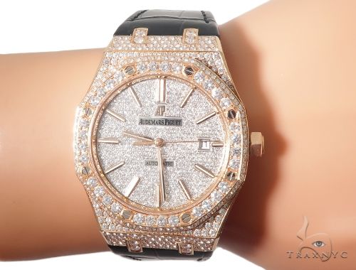 Diamond Audemars Piguet Royal Oak 41mm Watch with Leather Strap 64058 - Image 12