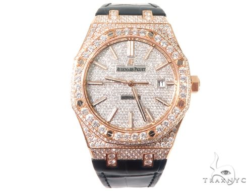 Diamond Audemars Piguet Royal Oak 41mm Watch with Leather Strap 64058 - Image 2