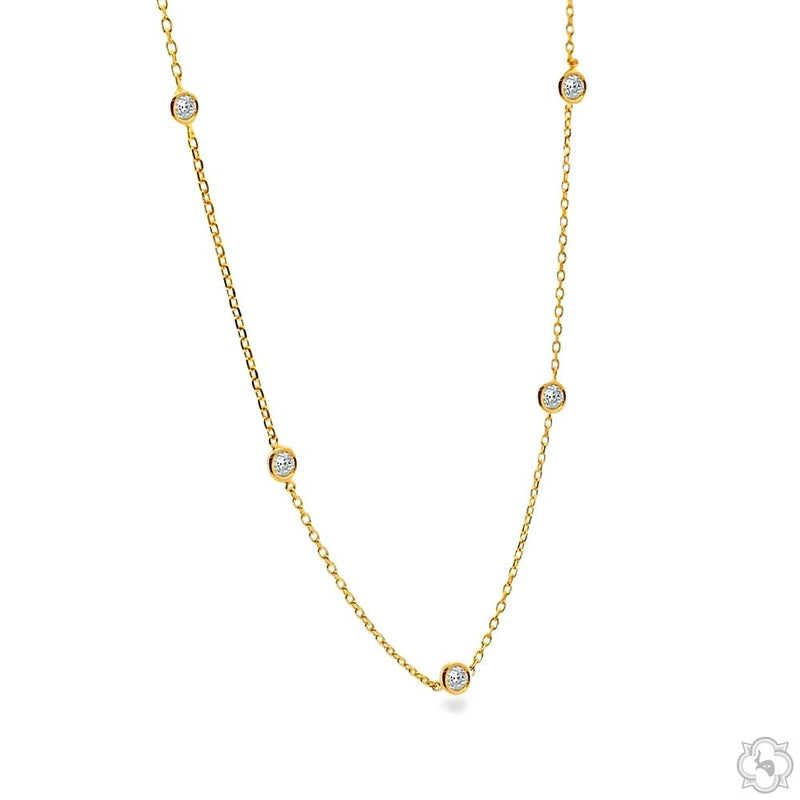 Ladies 14K Gold Diamond Bezel Necklace, photo 3 of 7