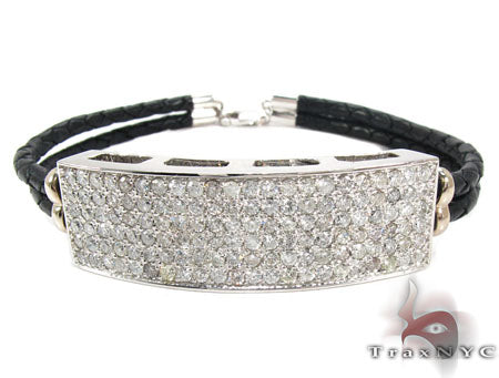 mens full diamond ID braided bracelet in 10k white gold – round-cut diamonds across flat braided links, top-down view
